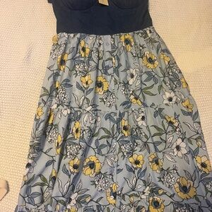 Band of the Free Denim Corset Top Floral Midi Dress Boho Western rodeo Size L